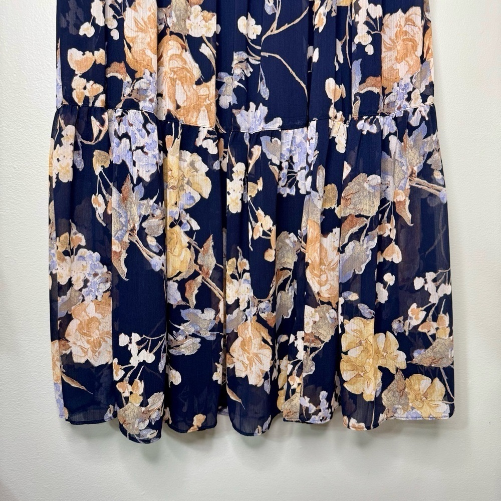 Ralph Lauren Floral Crinkle Georgette Tiered Maxi Midi Skirt Navy Cream Size 00 - Picture 11 of 16